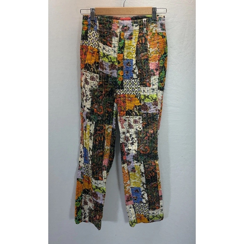 Free People Roads Merge Patchwork Pants Boho Hippie 100% Cotton Sz 0 Festival